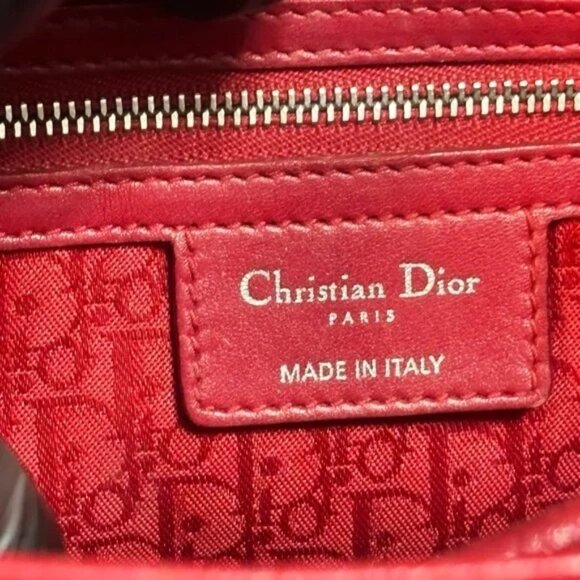 Christian Dior Lambskin Cannage Large Red Lady Dior Shoulder Bag - Picture 6 of 12